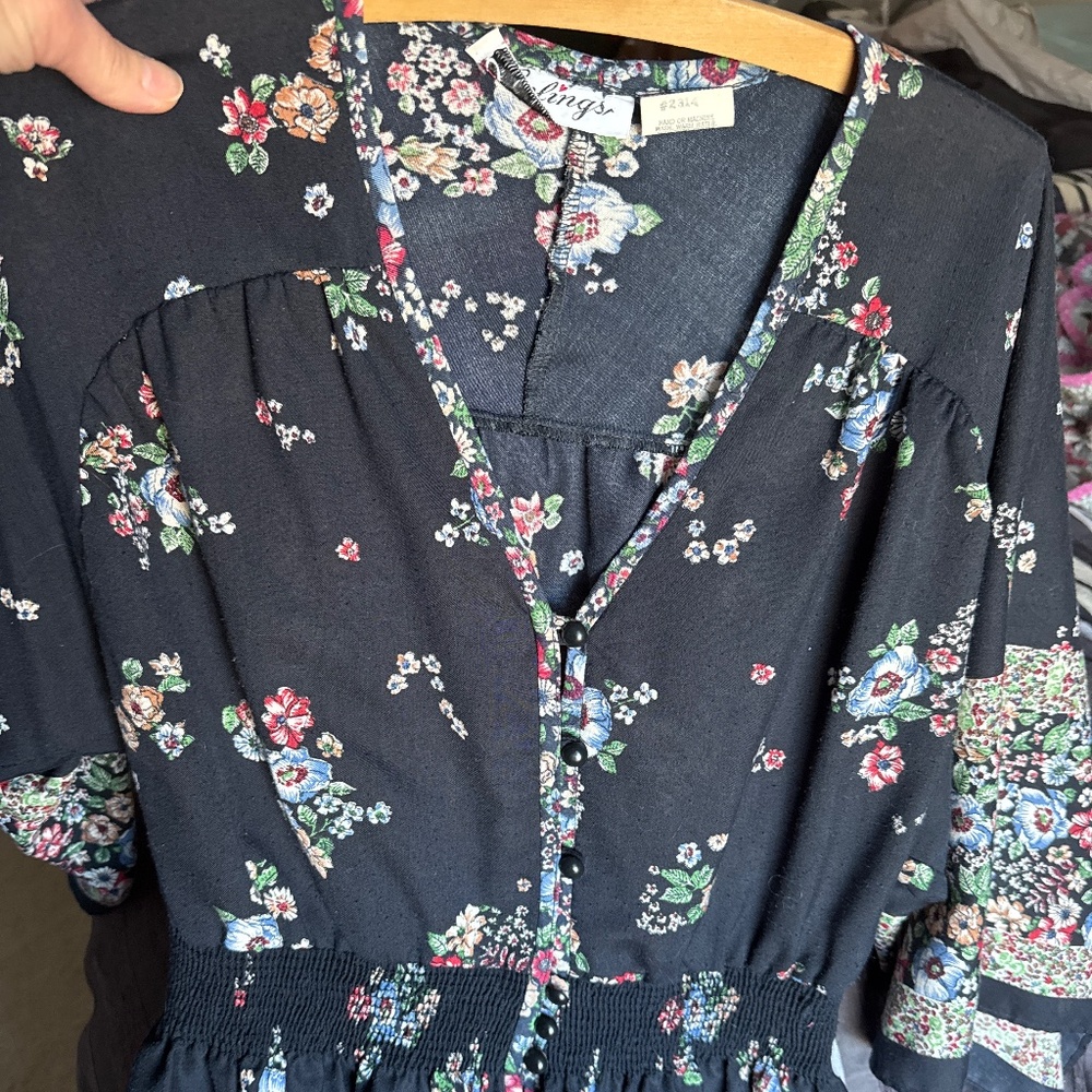 Vintage smocked waist, butterfly sleeve floral top